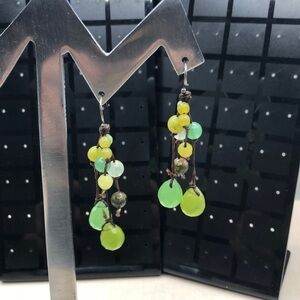 Artisan sterling silver green stone gemstone jewelry drop dangles.
